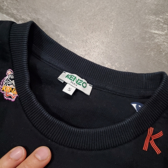 Kenzo Black Long Sleeves Crewneck Sweater with Printed Details. Embroidered. S. - Picture 9 of 13